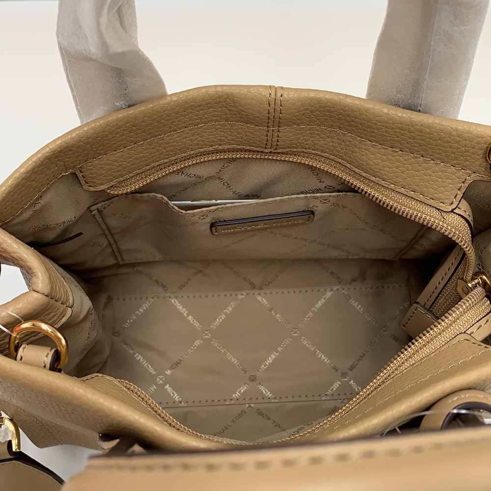 Michael Kors Mirella Small Pebbled Leather Crossbody Top Zip XBODY Bag Camel NWT - Picture 11 of 16